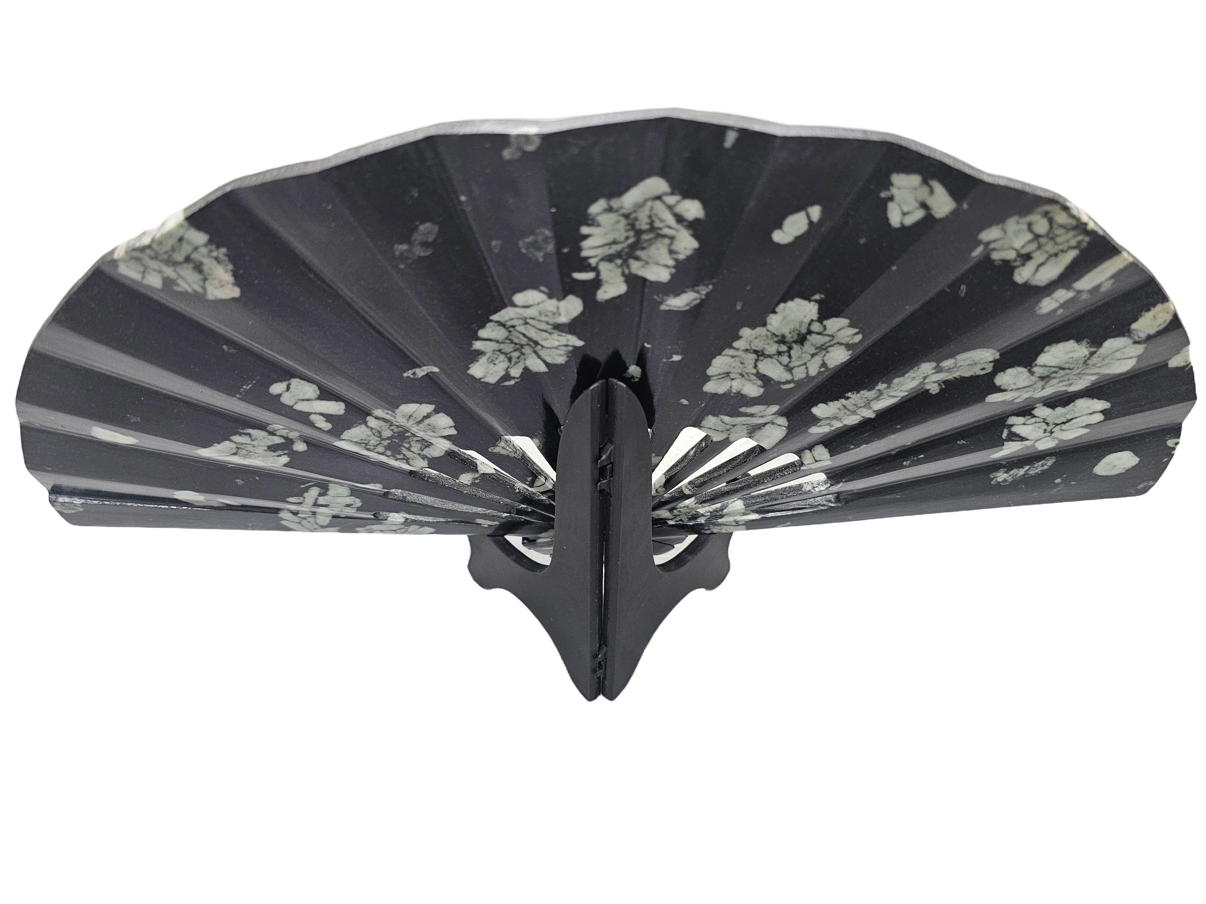 Elegance Classic Style Manual Fan - Peony & Chrysanthemum Stone Carving, Home & Office Miniature Artifact Sculpture