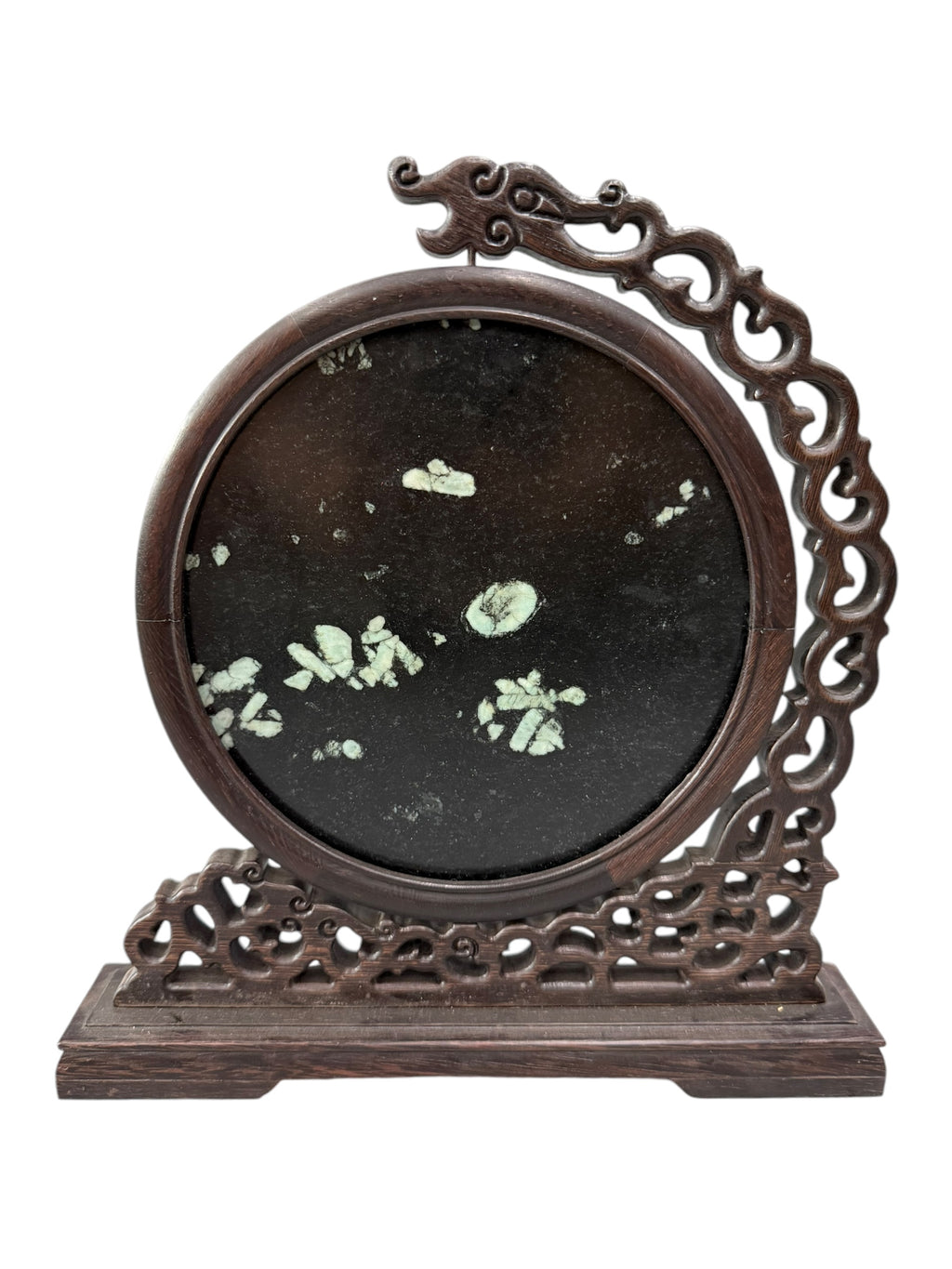 Tabletop Chinese Art Wood Carving Partition Screen – Miniature Peony & Chrysanthemum Stone 牡丹石雕 菊花石雕 Artifacts Sculpture