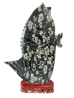 年年有余 Abundance Year After Year - Peony & Chrysanthemum Stone Carving, Home & Office Miniature Artifact Sculpture