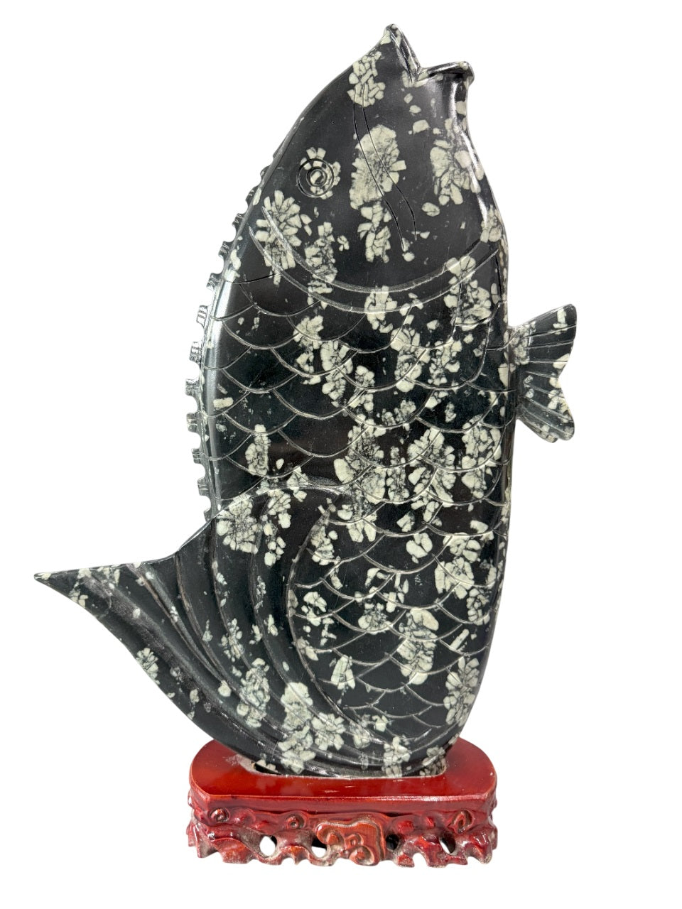 年年有余 Abundance Year After Year - Peony & Chrysanthemum Stone Carving, Home & Office Miniature Artifact Sculpture