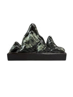 Mountain Lookalike Natural Stone - Peony & Chrysanthemum Blossom Stone Ornaments, Wooden Base, Office Tabletop Decoration