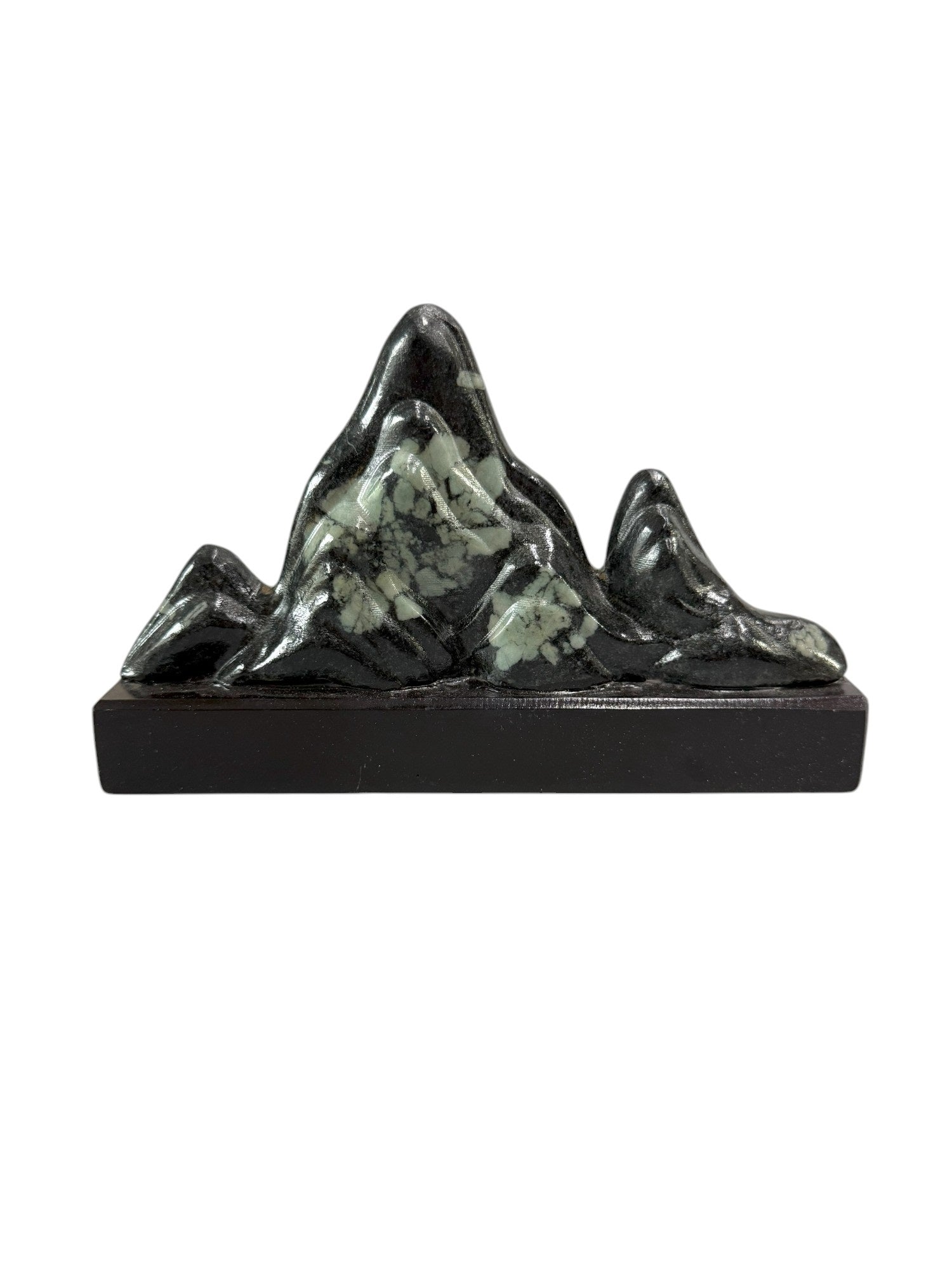 Mountain Lookalike Natural Stone - Peony & Chrysanthemum Blossom Stone Ornaments, Wooden Base, Office Tabletop Decoration