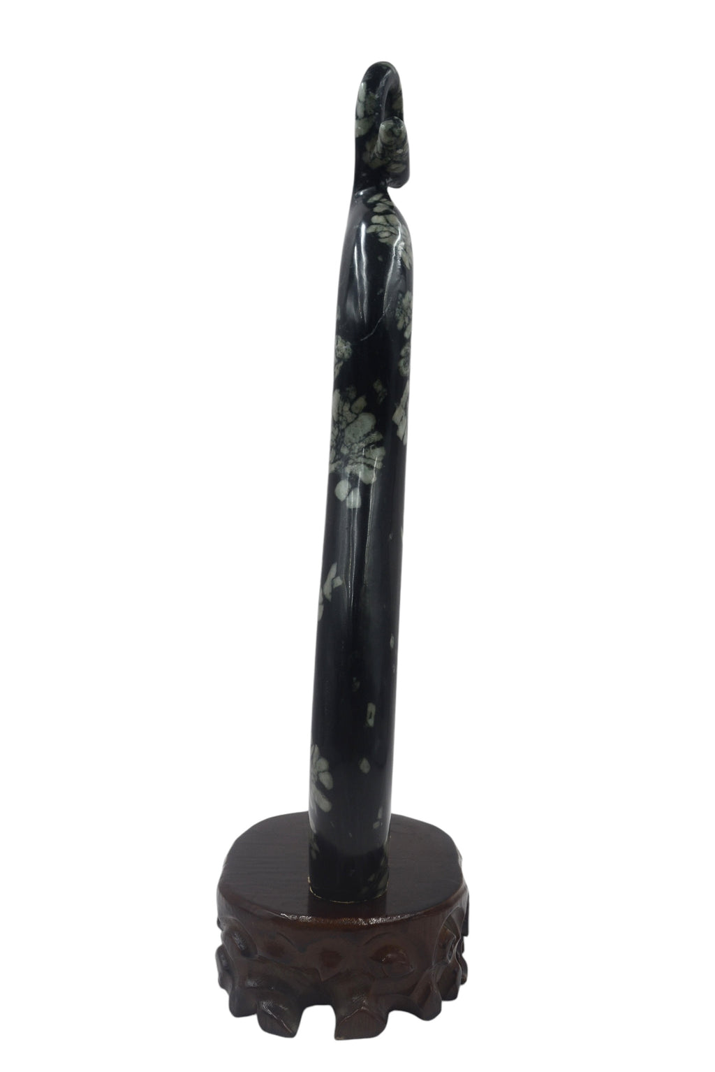 Calabash Fruits Gourd Wine Bottle - Peony flower & Chrysanthemum Stone Carving, Good Fortune Sculpture, Wooden Base Tabletop Decoration