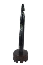 Calabash Fruits Gourd Wine Bottle - Peony flower & Chrysanthemum Stone Carving, Good Fortune Sculpture, Wooden Base Tabletop Decoration