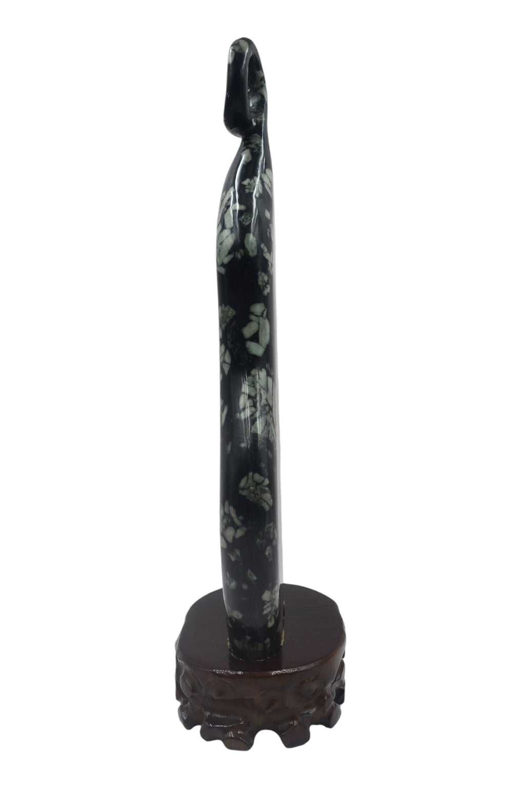 Calabash Fruits Gourd Wine Bottle - Peony flower & Chrysanthemum Stone Carving, Good Fortune Sculpture, Wooden Base Tabletop Decoration