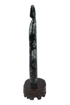 Calabash Fruits Gourd Wine Bottle - Peony flower & Chrysanthemum Stone Carving, Good Fortune Sculpture, Wooden Base Tabletop Decoration