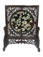 Tabletop Chinese Art Wood Carving Partition - Miniature Peony & Chrysanthemum Stone, Mudan Shi Artifacts Sculpture