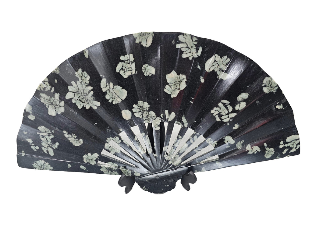 Elegance Classic Style Manual fan - Peony & Chrysanthemum Stone Carving, Good Fortune Miniature Sculpture, Home & Office Decor