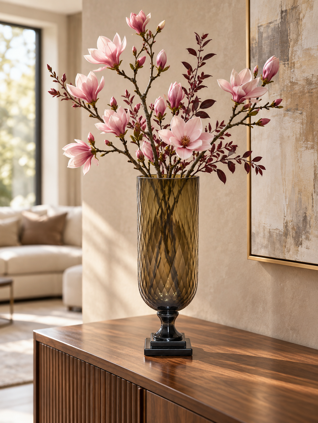 EHAIKA Designer Hurricane Glass Flower Vase, Handmade Honeycomb Cut Patterned - Cylinder Shaped
