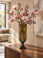 EHAIKA Designer Hurricane Glass Flower Vase, Handmade Honeycomb Cut Patterned - Cylinder Shaped