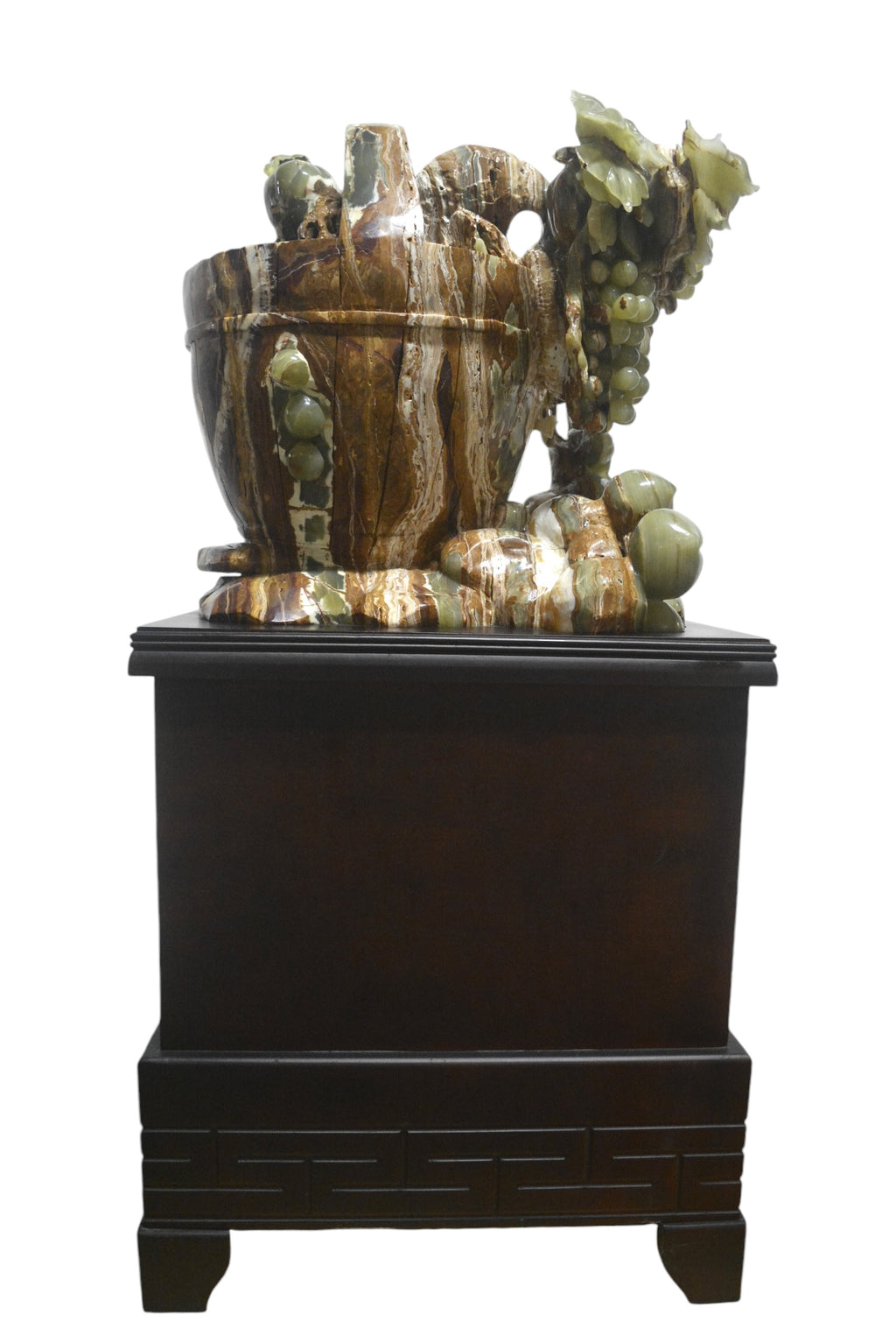 Natural green onyx stone jade lookalike carving grapes peach squirrel bucket tree home office restaurant decoration master showpiece