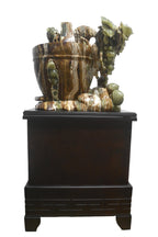 Natural green onyx stone jade lookalike carving grapes peach squirrel bucket tree home office restaurant decoration master showpiece