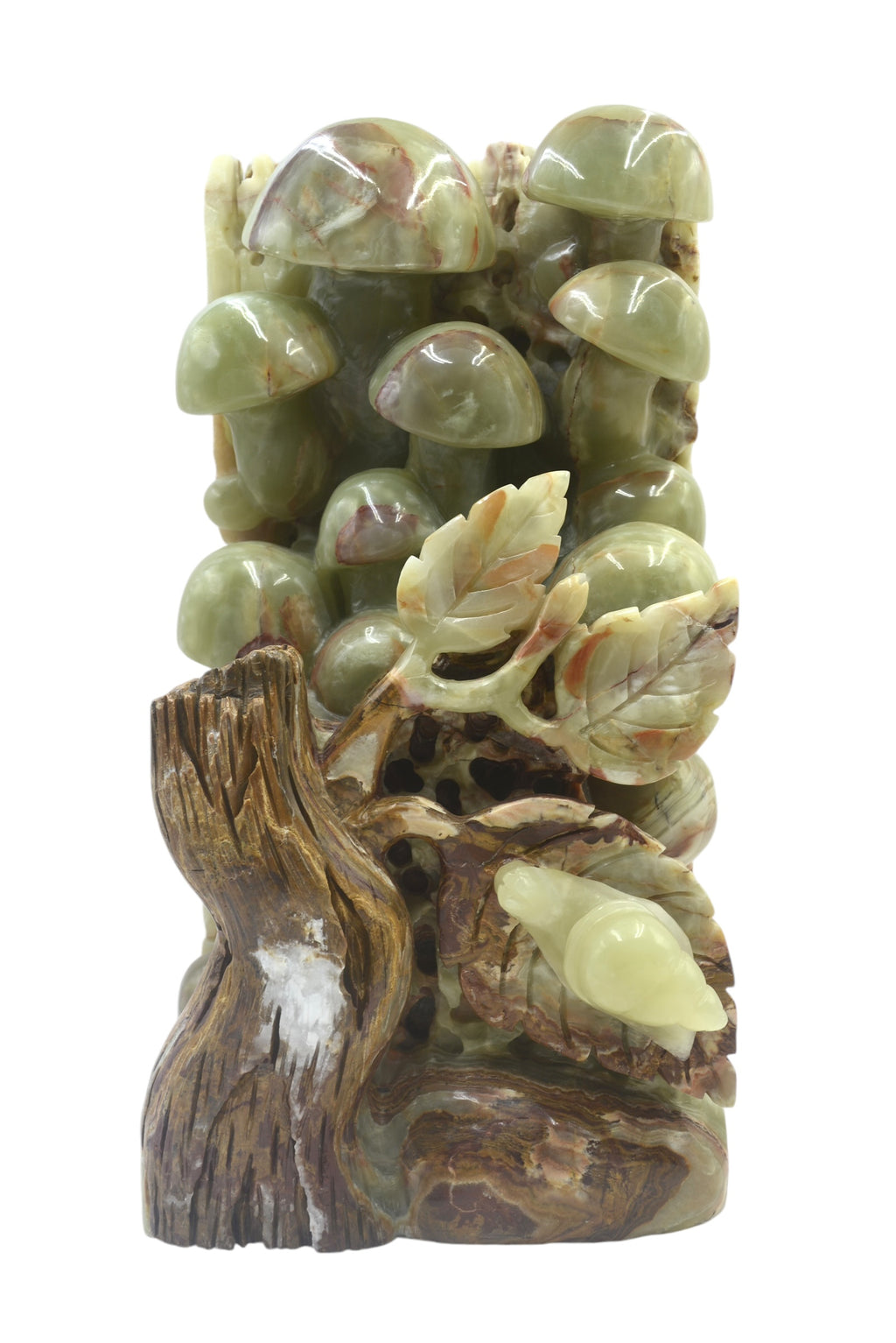 Green onyx stone natural jade lookalike mushroom ornaments carving many children blessings interior decoration