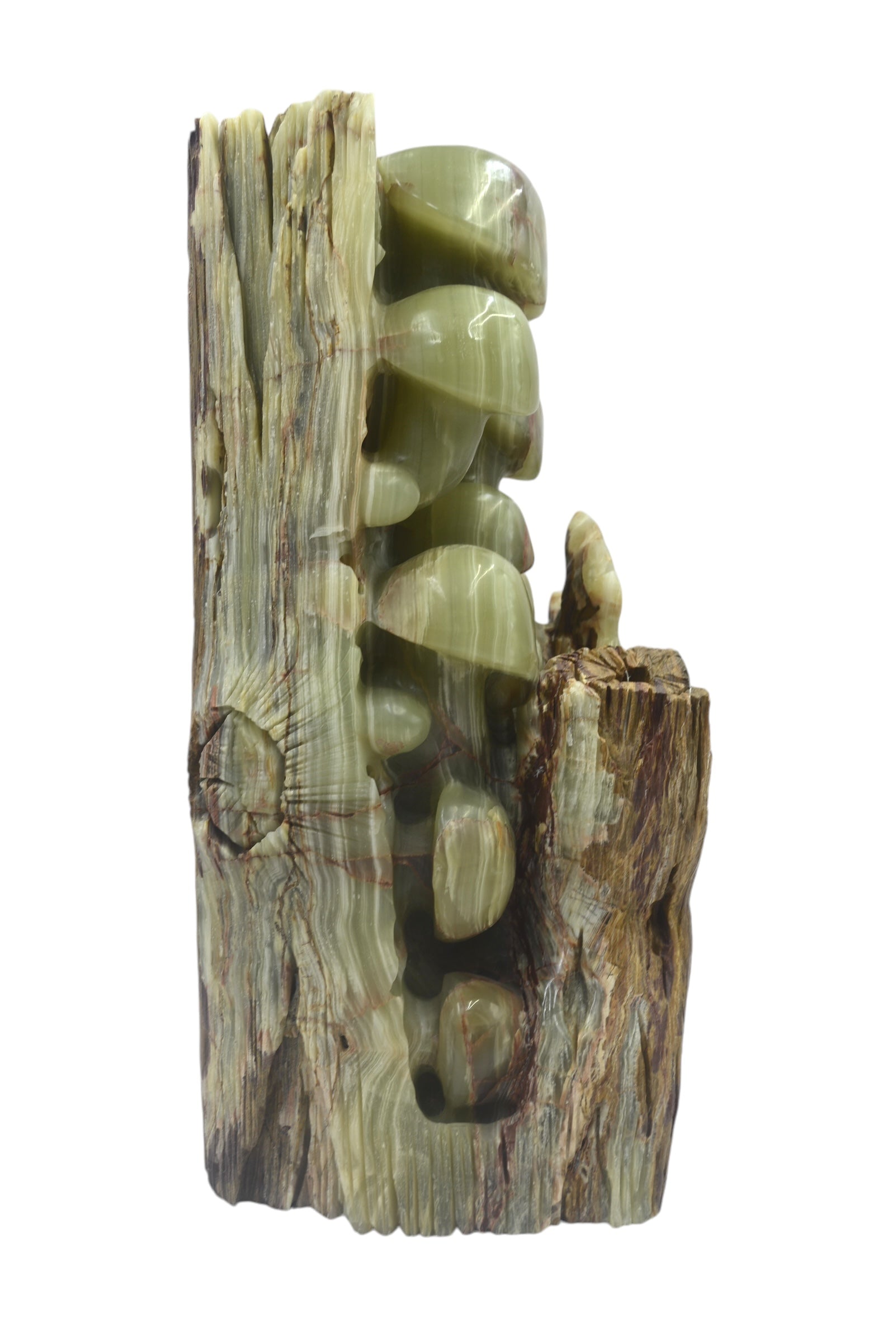 Green onyx stone natural jade lookalike mushroom ornaments carving many children blessings interior decoration