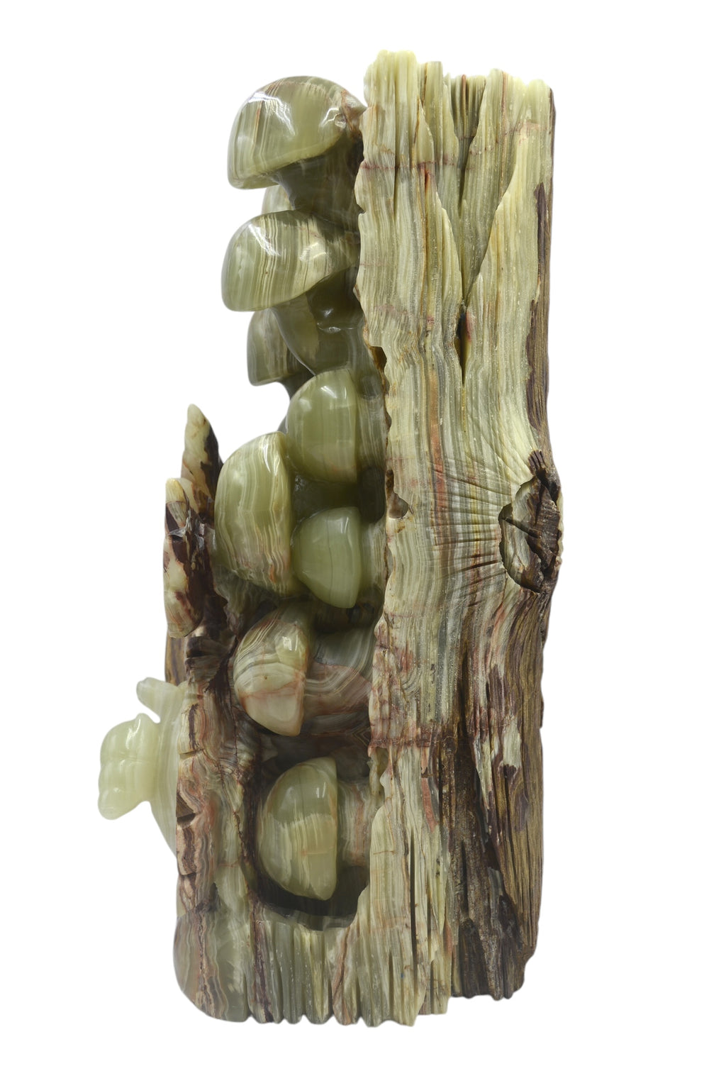 Green onyx stone natural jade lookalike mushroom ornaments carving many children blessings interior decoration