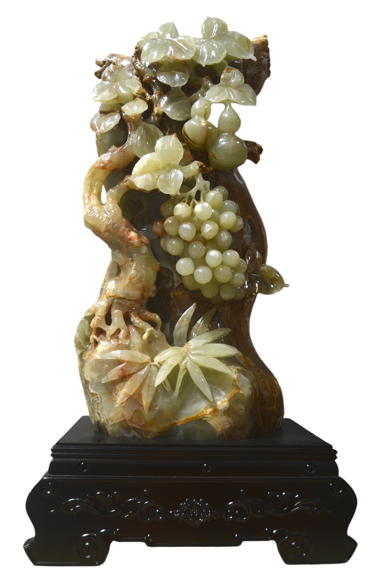 Natural green onyx stone jade lookalike carving grapes tree home office restaurant decoration housewarming gift