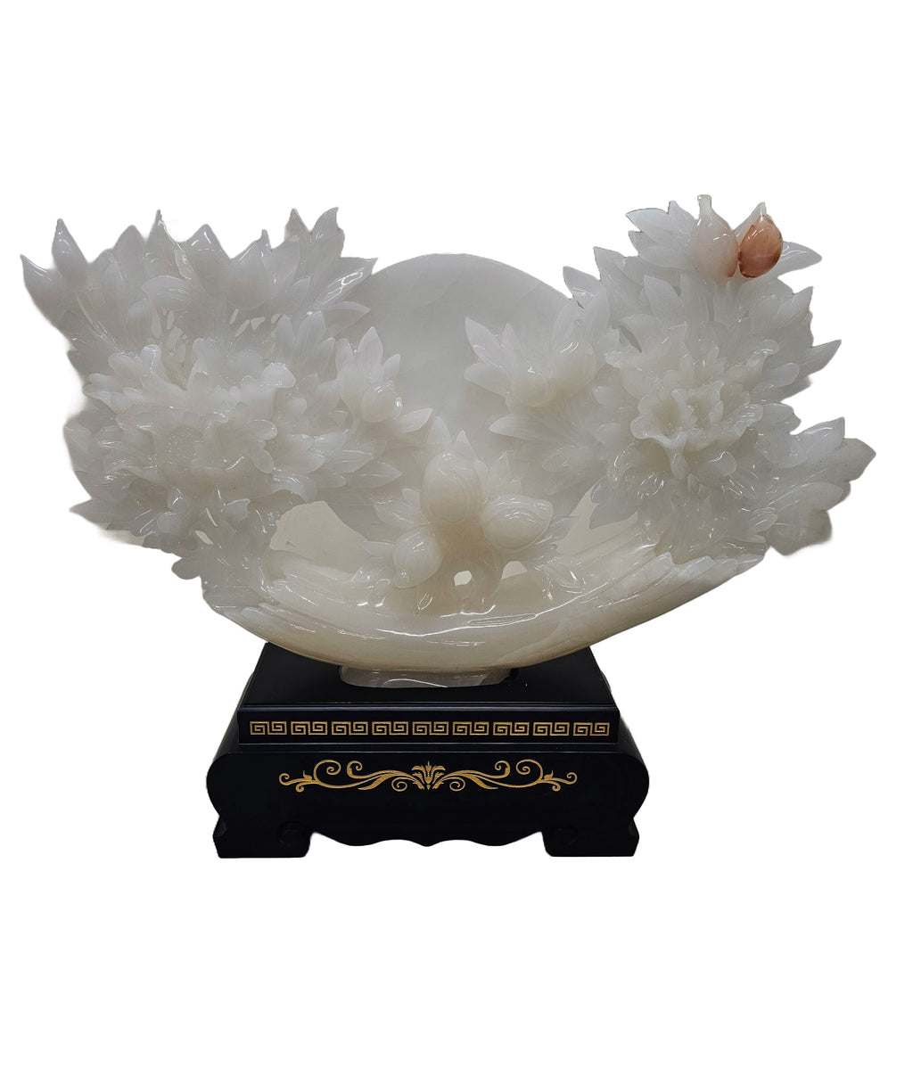 Natural resemble jade soapstone steatite stone carving chinese flower design home office restaurant hotel interior decoration