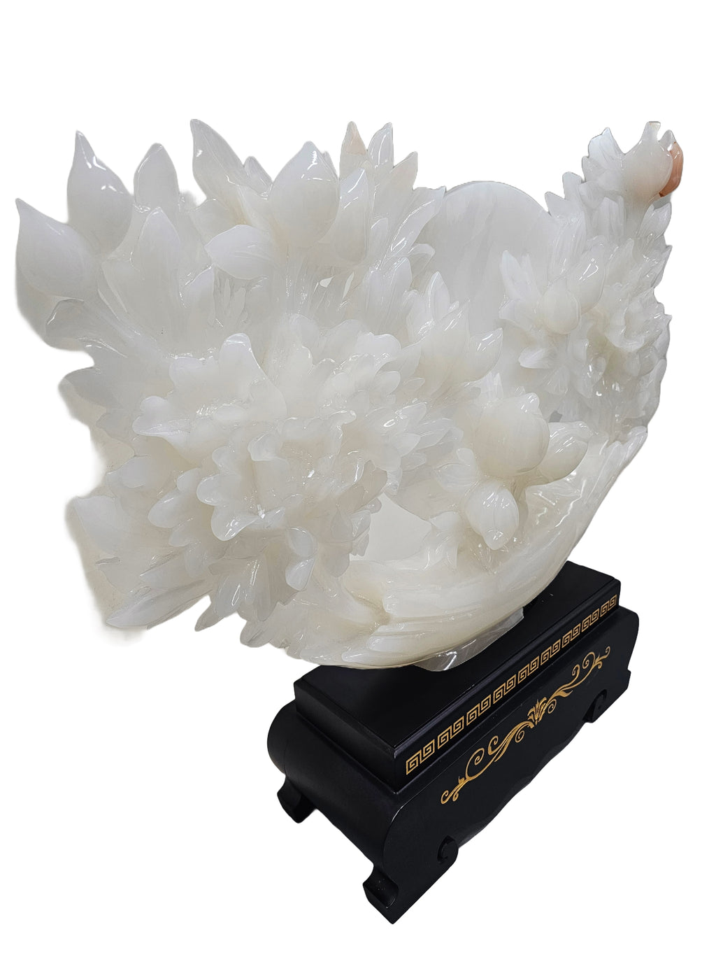 Natural resemble jade soapstone steatite stone carving chinese flower design home office restaurant hotel interior decoration