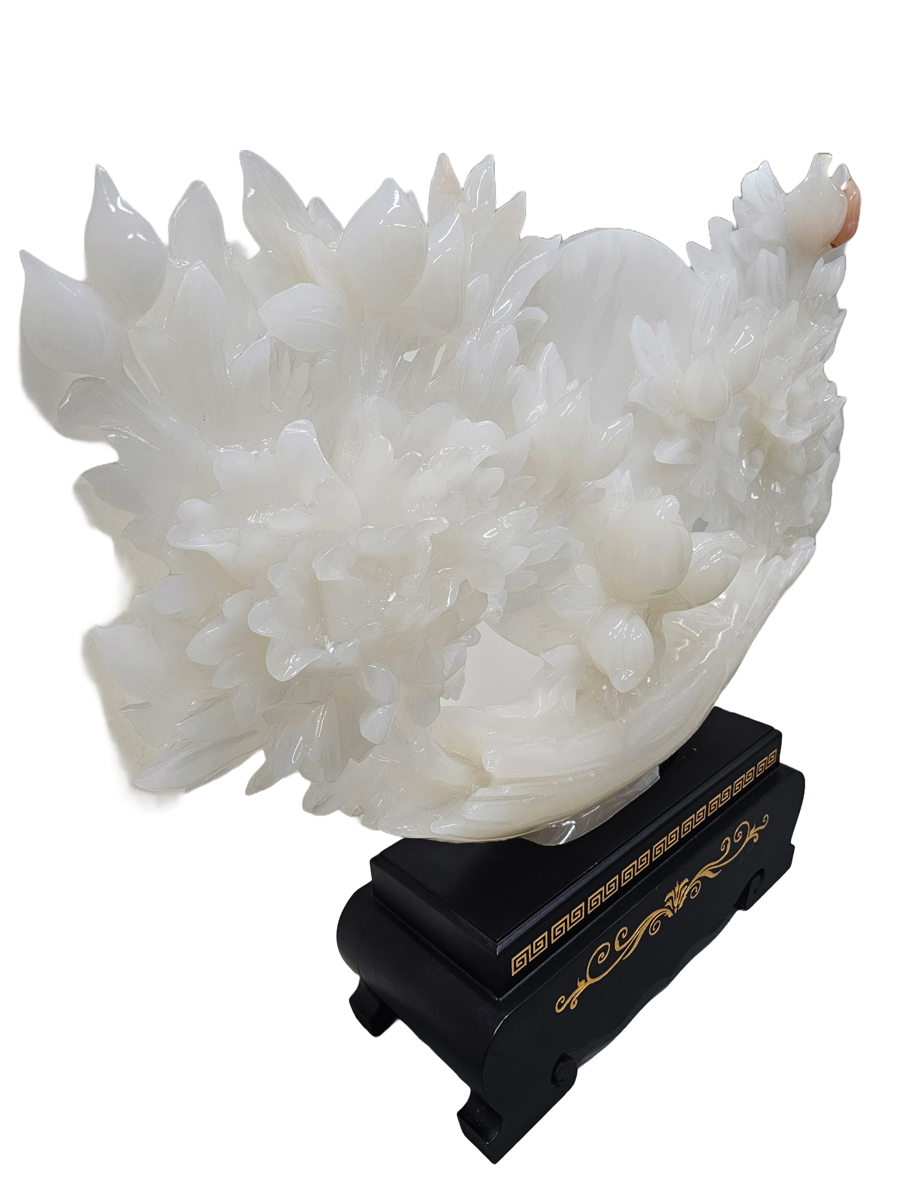 Natural resemble jade soapstone steatite stone carving chinese flower design home office restaurant hotel interior decoration