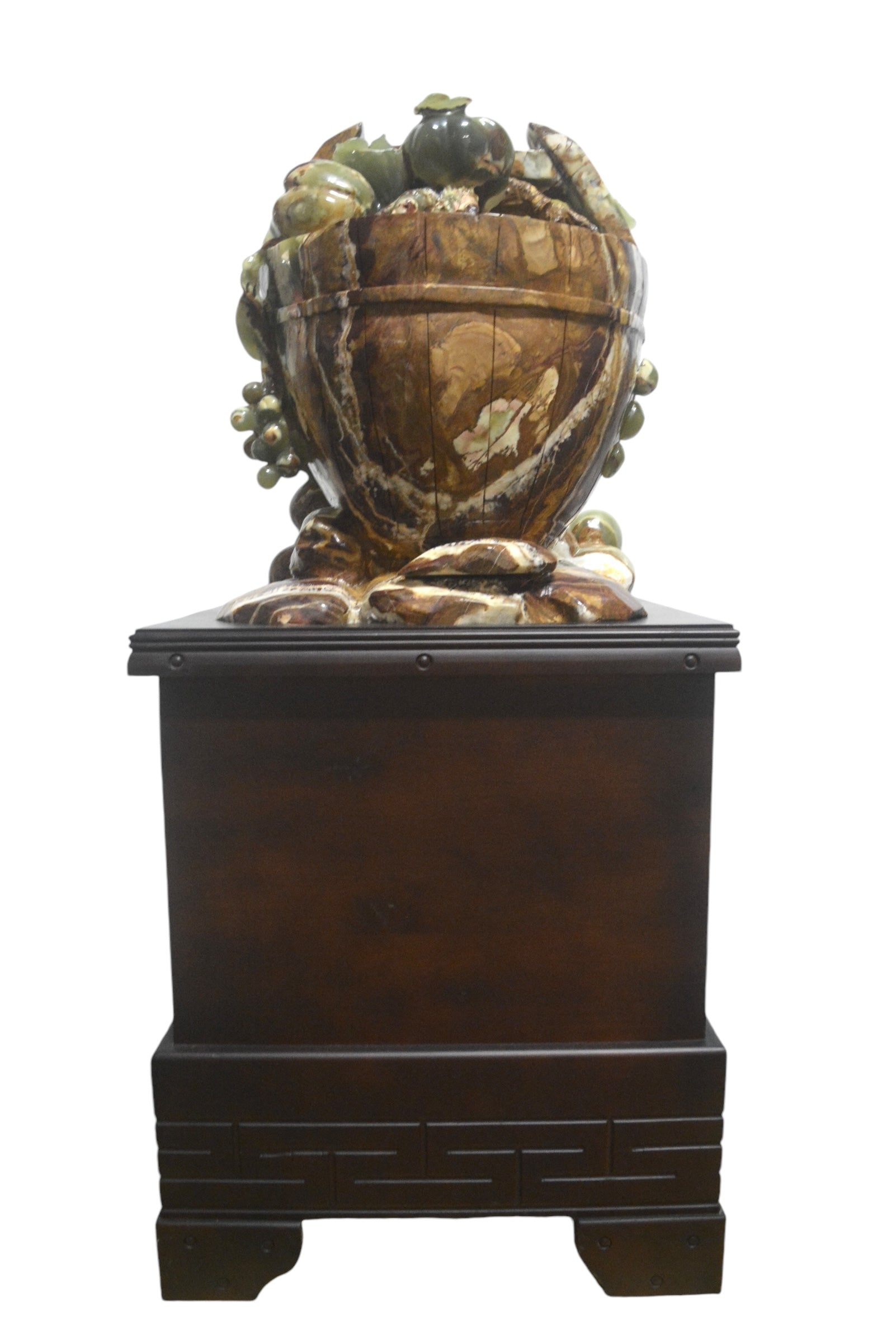 Natural green onyx stone jade lookalike carving grapes peach squirrel bucket tree home office restaurant decoration master showpiece