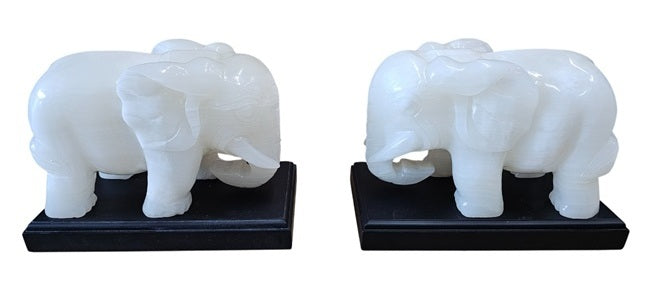 A set of 2pcs natural resemble jade soapstone steatite stone carving elephant home office restaurant hotel interior decoration