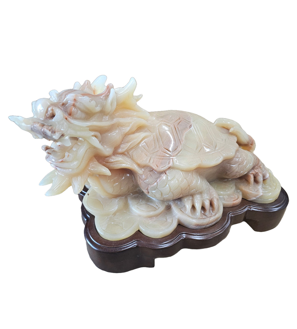 Natural Stone Carving, Dragon Head Tortoise Body, Power and Longevity, Home Office Restaurant Decor, Master Showpiece - 45L x 30W x 26H cm