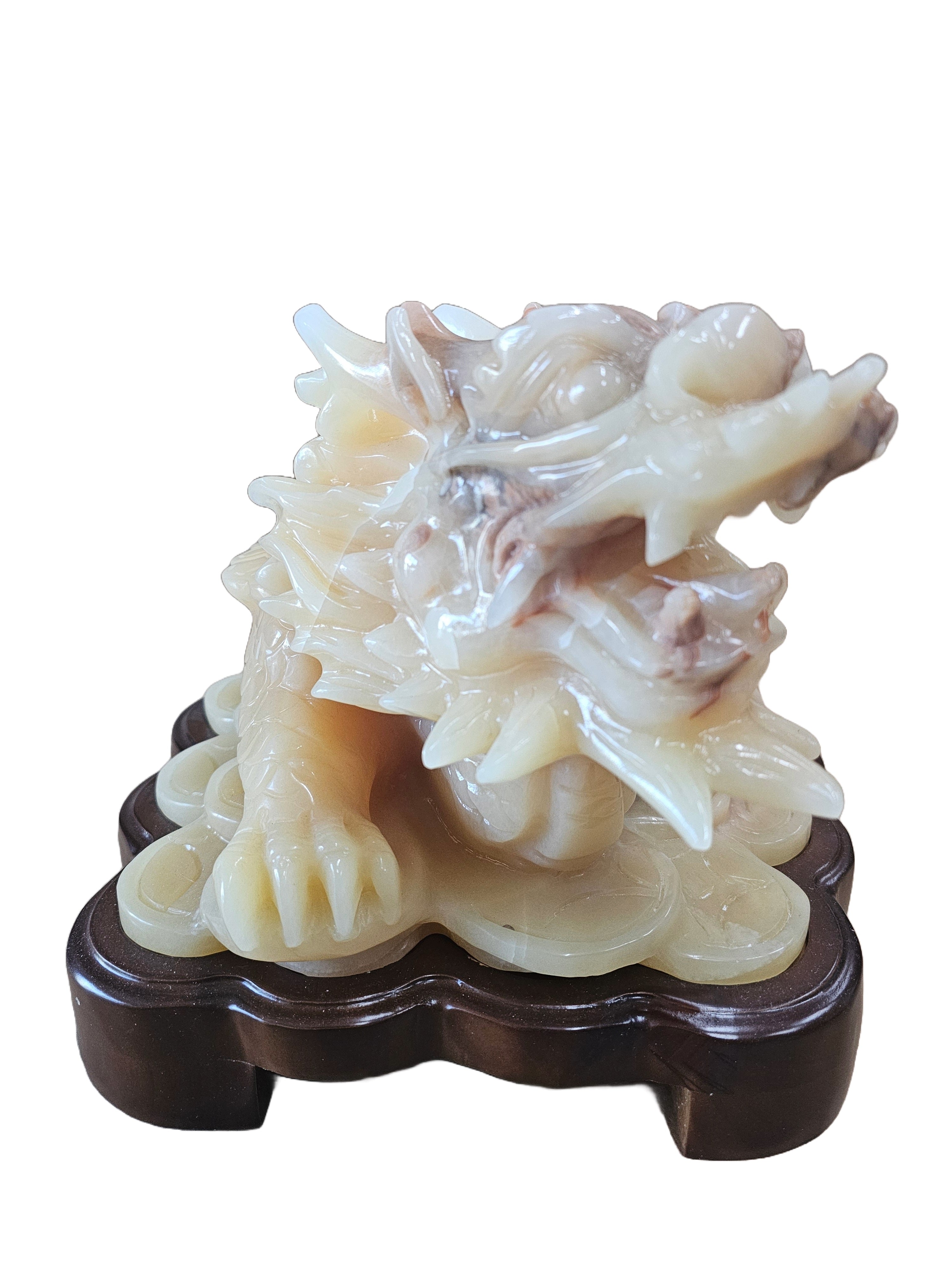 Natural Stone Carving, Dragon Head Tortoise Body, Power and Longevity, Home Office Restaurant Decor, Master Showpiece - 45L x 30W x 26H cm