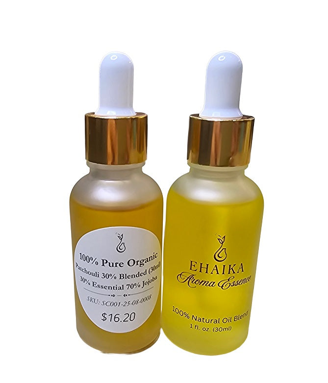 EHAIKA Patchouli 30% Blended Essential Oil (30ml), 100% Pure Organic, 30% Essential 70% Jojoba Oil