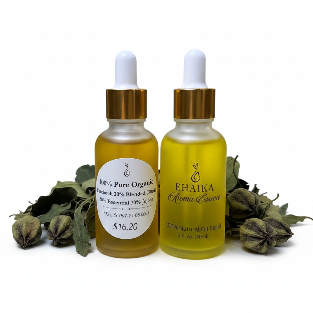 EHAIKA Patchouli 30% Blended Essential Oil (30ml), 100% Pure Organic, 30% Essential 70% Jojoba Oil