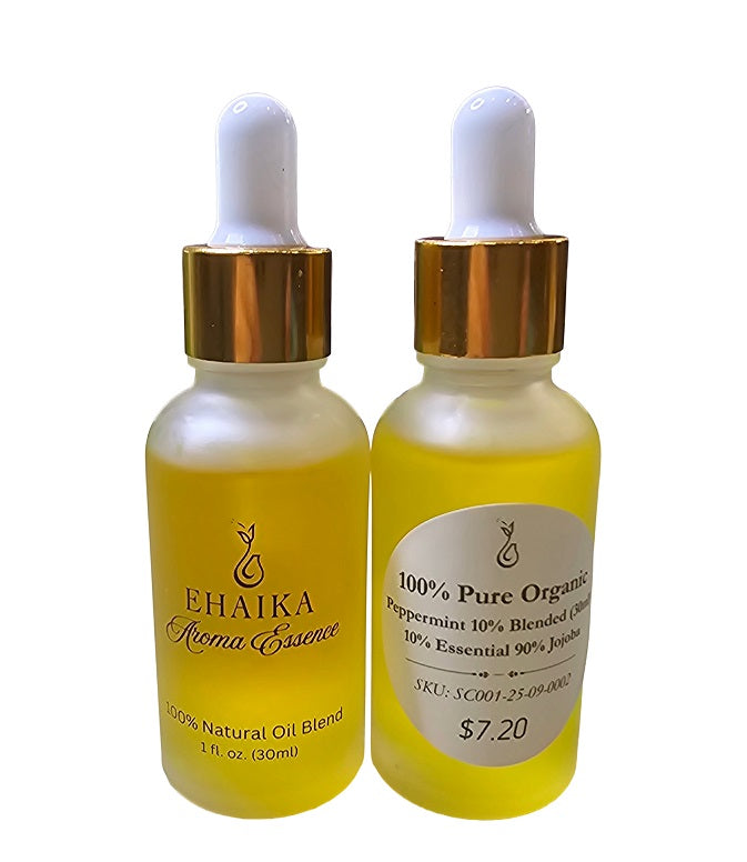 EHAIKA Peppermint 10% Blended Essential Oil (30ml), 100% Pure Organic, 10% Essential 90% Jojoba Oil