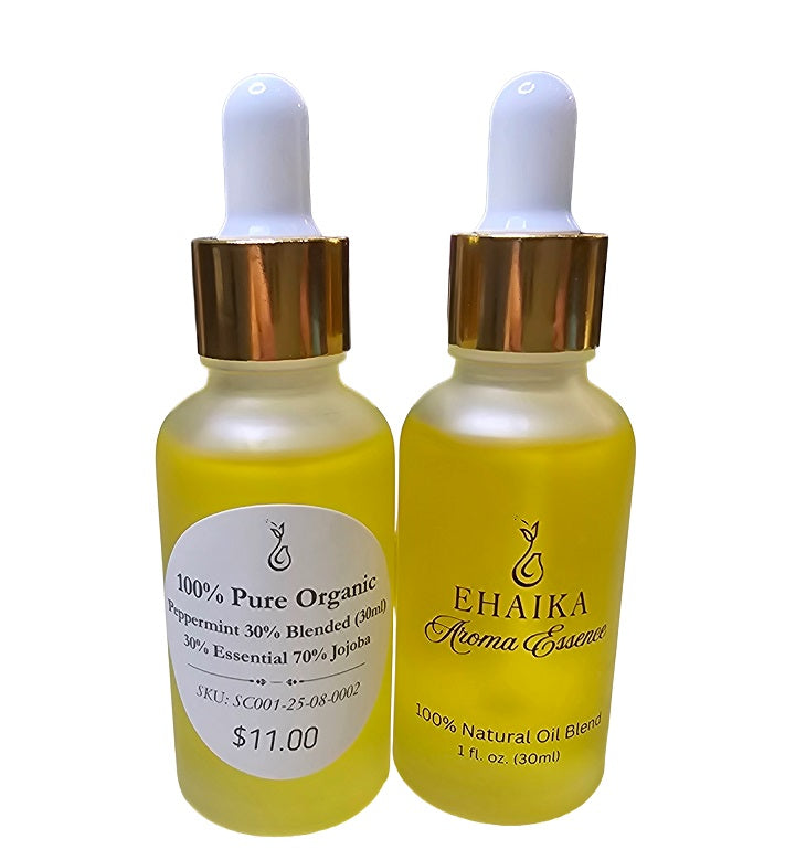 EHAIKA Peppermint 30% Blended Essential Oil (30ml), 100% Pure Organic, 30% Essential 70% Jojoba Oil