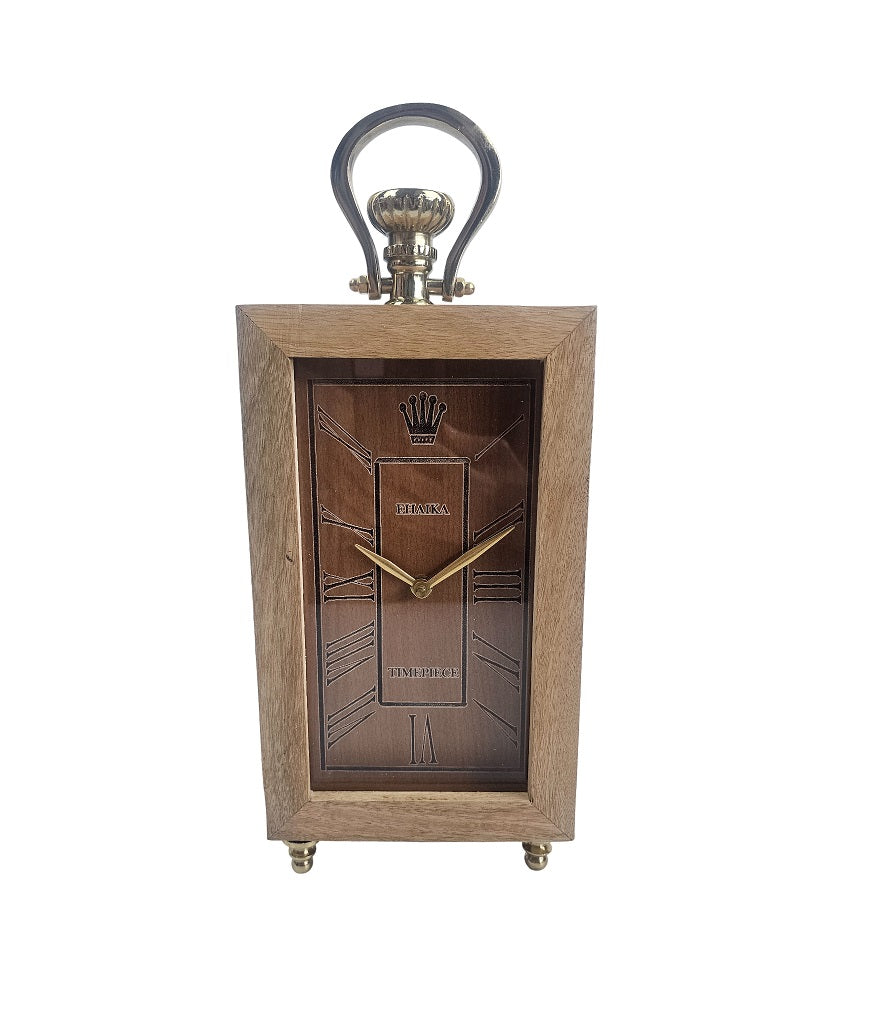 EHAIKA Elegance Perfume Bottle Designed Table Clock, Wooden Body & Metal Stand