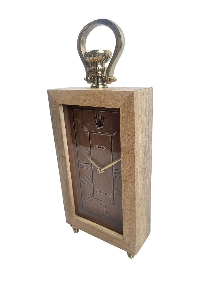 EHAIKA Elegance Perfume Bottle Designed Table Clock, Wooden Body & Metal Stand