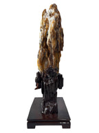 Premium petrified wood fengshui ornament mountain lookalike with scenery solid wooden base