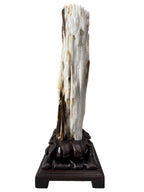 Premium petrified wood fengshui ornament mountain lookalike with carving solid wooden base