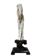 Elegant petrified wood fengshui ornament mountain lookalike flower carving solid wooden base