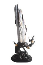 Petrified wood fengshui decoration mountain lookalike flower carving solid wooden base