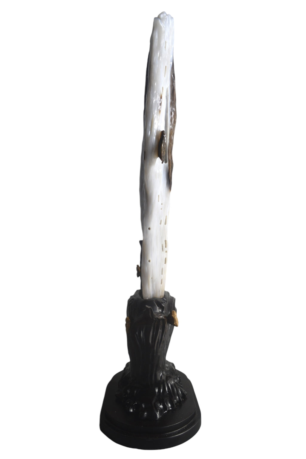 Petrified wood fengshui decoration mountain lookalike flower carving solid wooden base