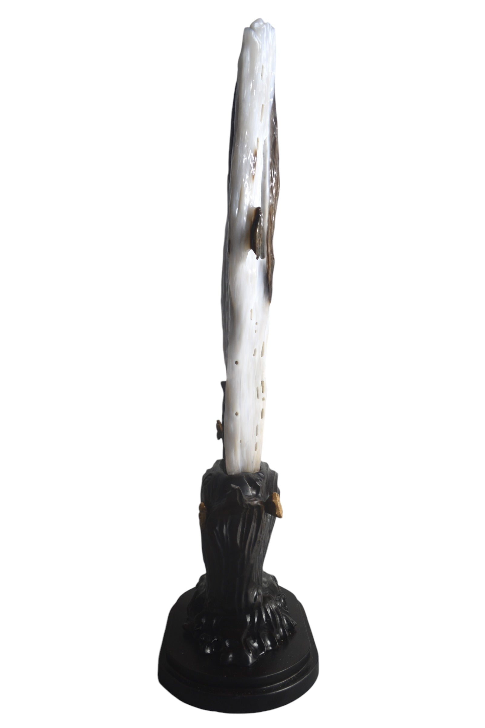 Petrified wood fengshui decoration mountain lookalike flower carving solid wooden base