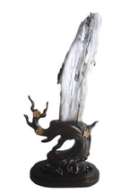 Petrified wood fengshui decoration mountain lookalike flower carving solid wooden base