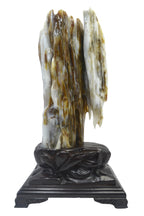 Petrified wood fengshui decoration mountain flower carving solid wooden base home office