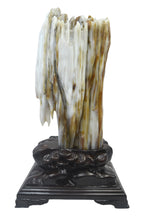 Petrified wood fengshui decoration mountain flower carving solid wooden base home office