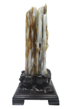 Petrified wood fengshui decoration mountain flower carving solid wooden base home office