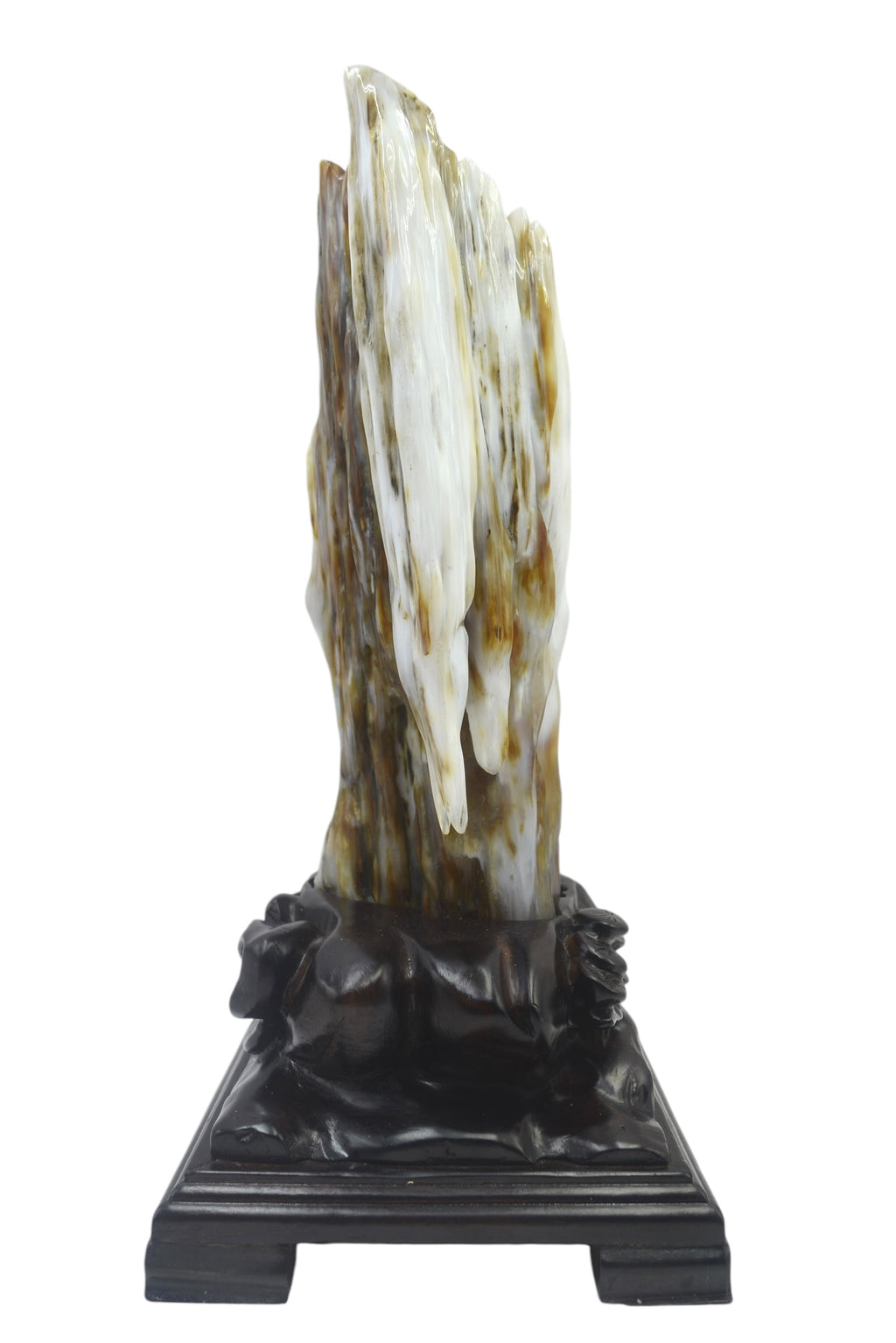 Petrified wood fengshui decoration mountain flower carving solid wooden base home office