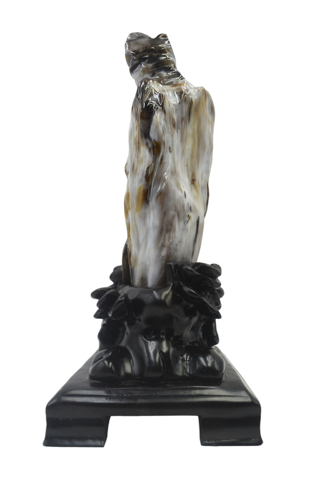 Beautiful petrified wood fengshui decoration mountain carving solid wooden base home office