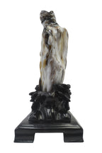 Beautiful petrified wood fengshui decoration mountain carving solid wooden base home office