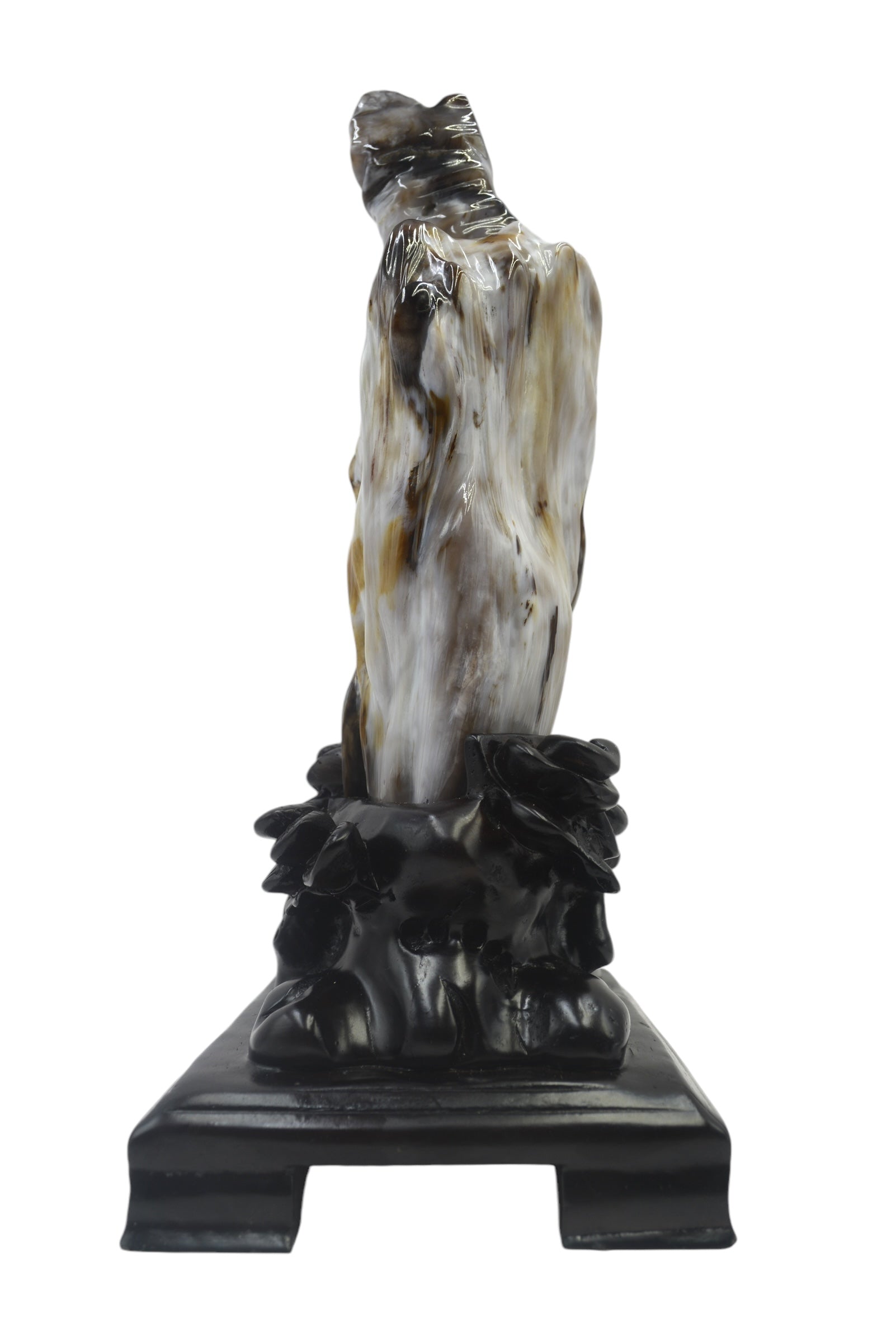 Beautiful petrified wood fengshui decoration mountain carving solid wooden base home office