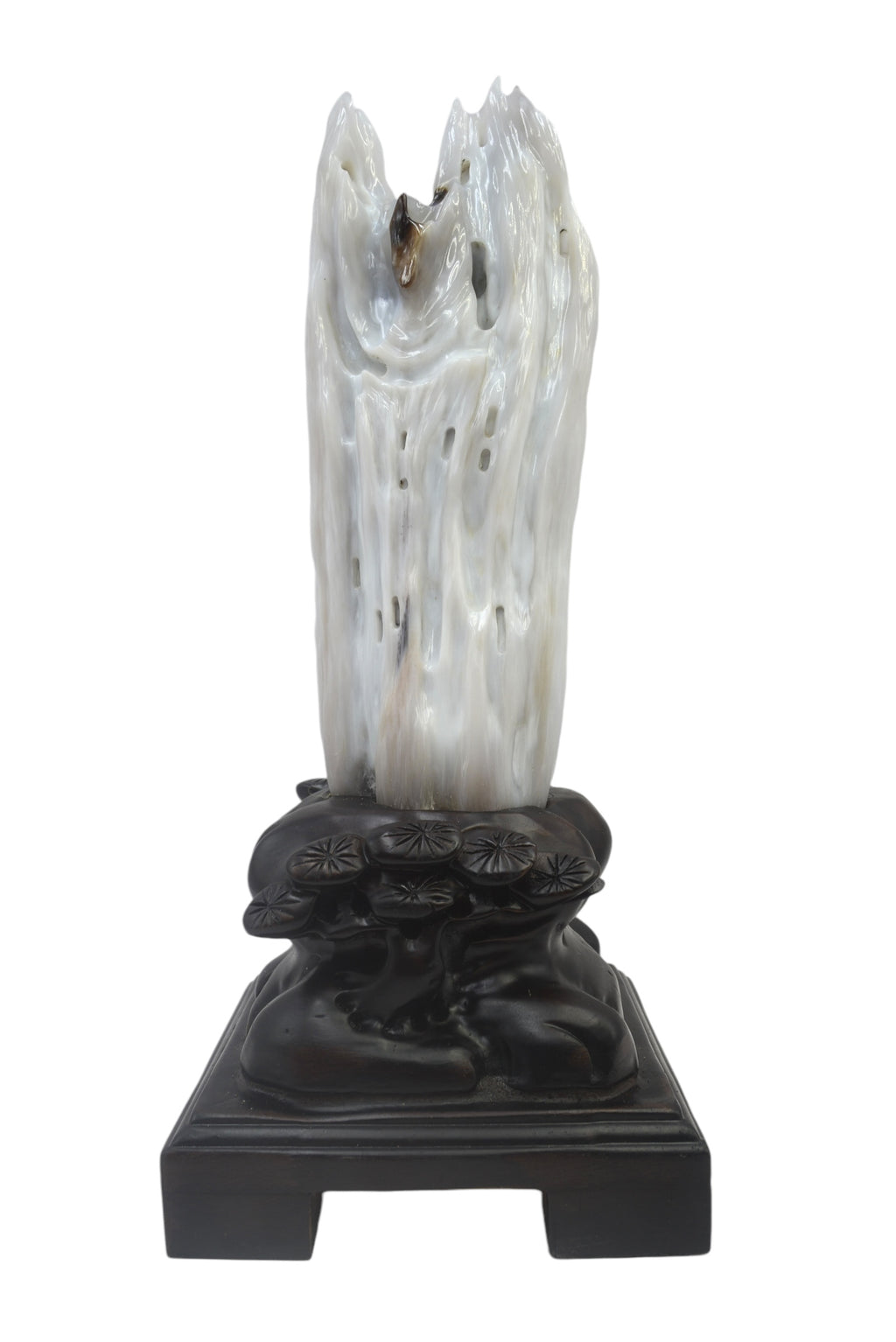 Beautiful petrified wood fengshui decoration mountain carving solid wooden base home office decor