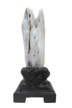 Beautiful petrified wood fengshui decoration mountain carving solid wooden base home office decor