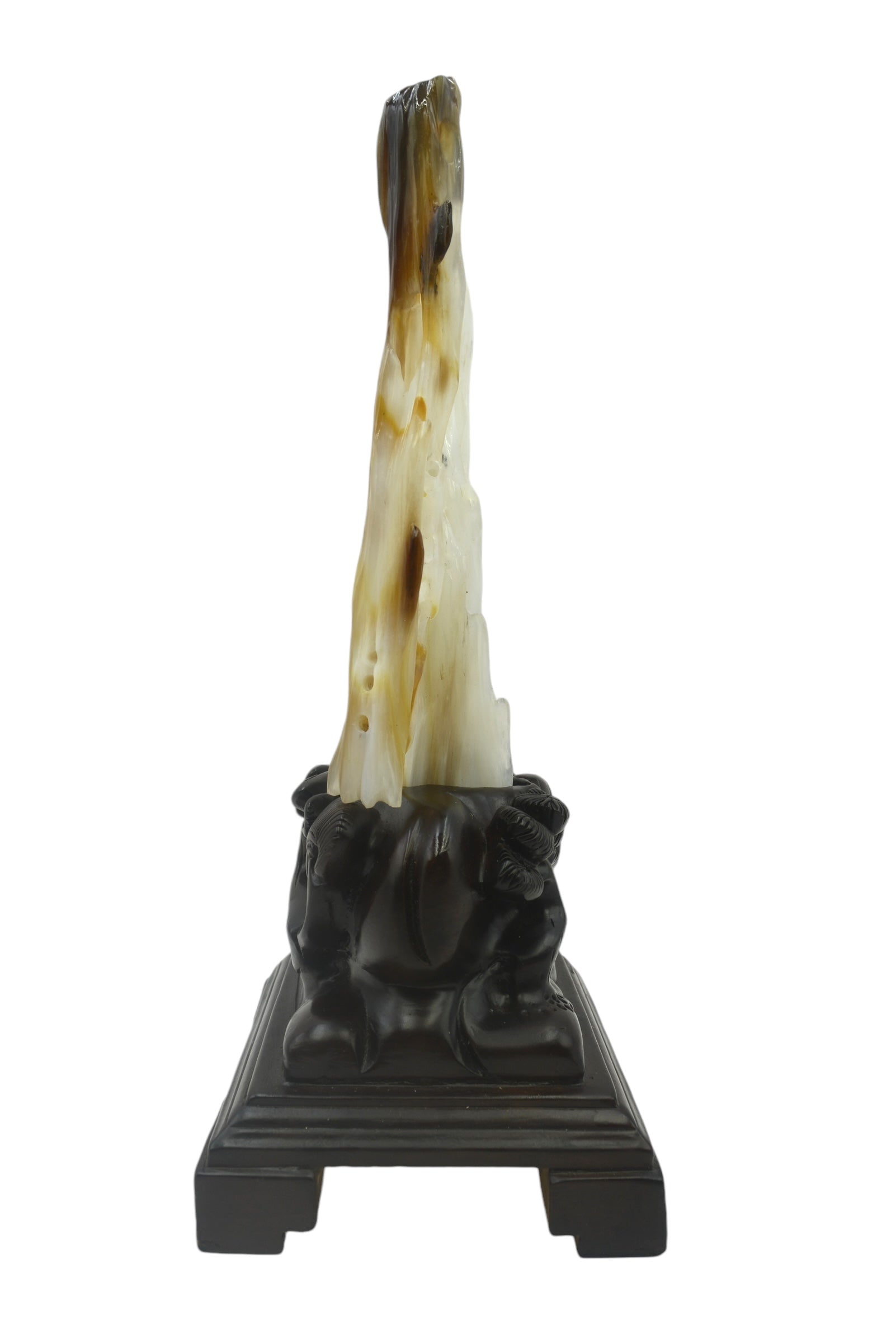 Beautiful petrified wood fengshui decoration mountain design carving solid wooden base home office